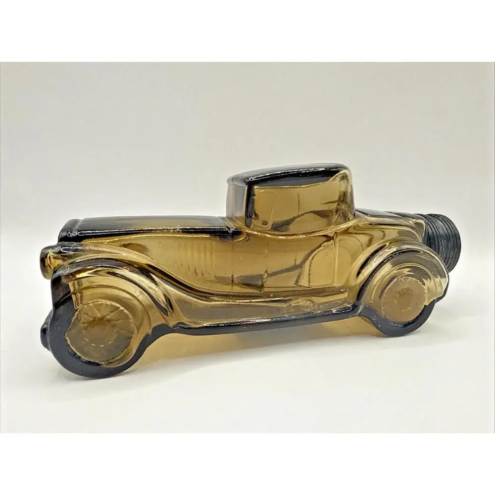 Vintage Avon Sterling Six Leather After Shave Car Amber Glass Decanter 1970